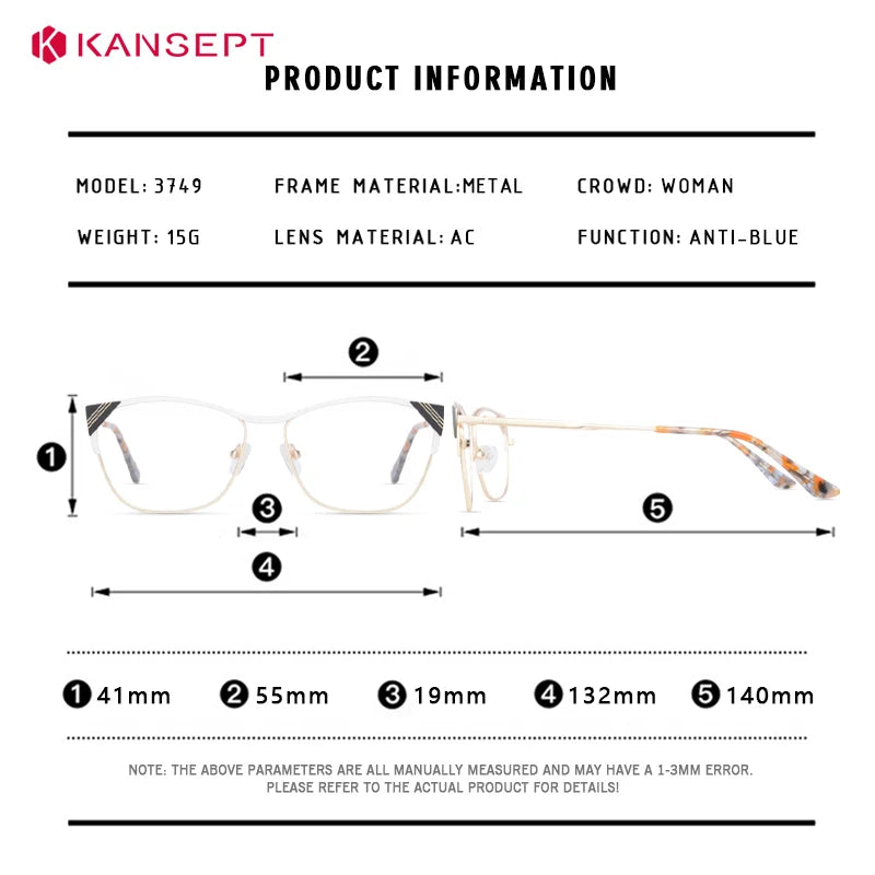 Kansept Women's Full Rim Oval Cat Eye Alloy Tr 90 Reading Glasses 53749