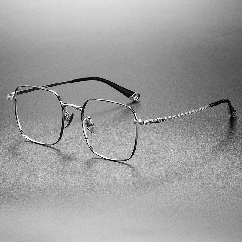 KatKani Unisex Full Rim Square Polygon Titanium Eyeglasses Ch2037 Full Rim KatKani Eyeglasses BlackSilver  