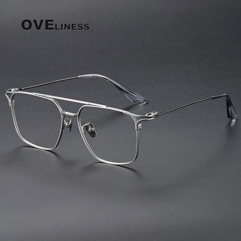 Oveliness Unisex Full Rim Square Double Bridge Titanium Eyeglasses 81000 Full Rim Oveliness silver