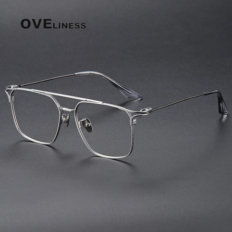 Oveliness Unisex Full Rim Square Double Bridge Titanium Eyeglasses 81000 Full Rim Oveliness silver  