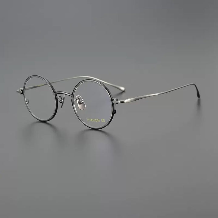 Gatenac Unisex Full Rim Round Titanium Eyeglasses Gxyj1096 Full Rim Gatenac Black Gun