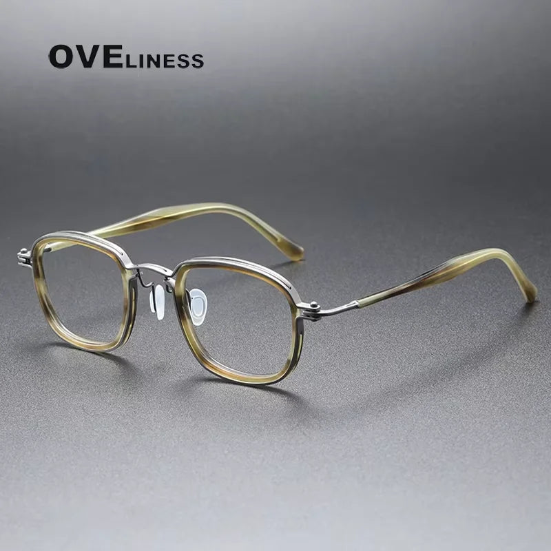 Oveliness Unisex Full Rim Square Acetate Titanium Eyeglasses 35863 Full Rim Oveliness tortoise yellow gun