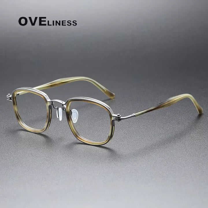 Oveliness Unisex Full Rim Square Acetate Titanium Eyeglasses 35863 Full Rim Oveliness tortoise yellow gun