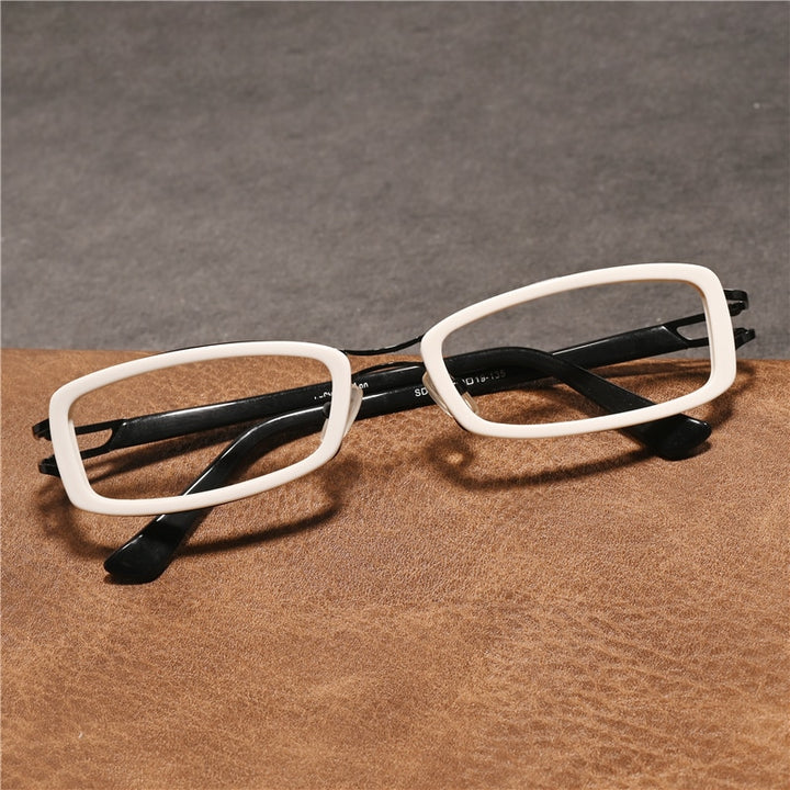 Cubojue Unisex Full Rim Rectangle Tr 90 Titanium Myopic Reading Glasses 2104m Reading Glasses Cubojue anti blue light 0 white  black