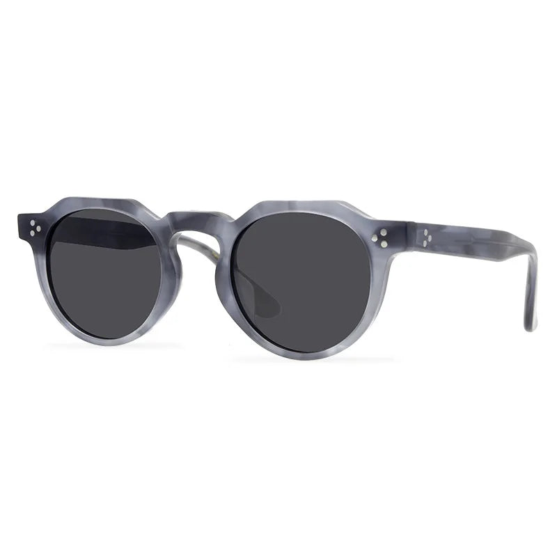 Black Mask Unisex Full Rim Flat Top Round Acetate Polarized Sunglasses 9532s Full Rim Black Mask Gray Stripes As Shown