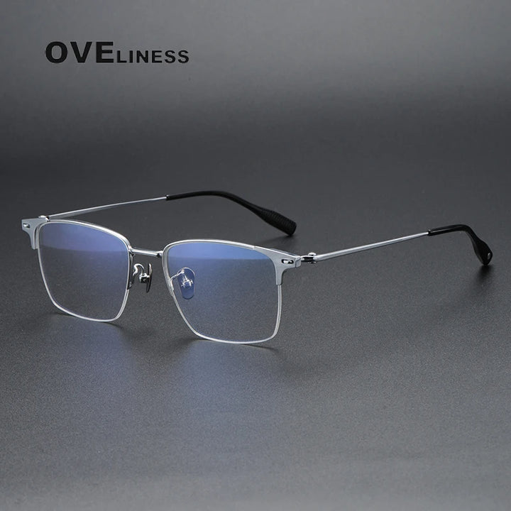 Oveliness Men's Semi Rim Square Titanium Eyeglasses 8109 Semi Rim Oveliness silver  