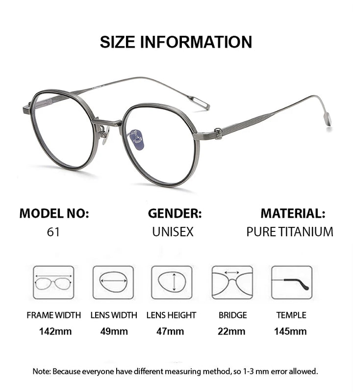 Chashma Ochki Unisex Full Rim Flat Top Round Titanium Eyeglasses 42161