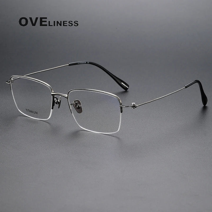 Oveliness Men's Semi Rim Square Titanium Eyeglasses 80919 Semi Rim Oveliness gun  
