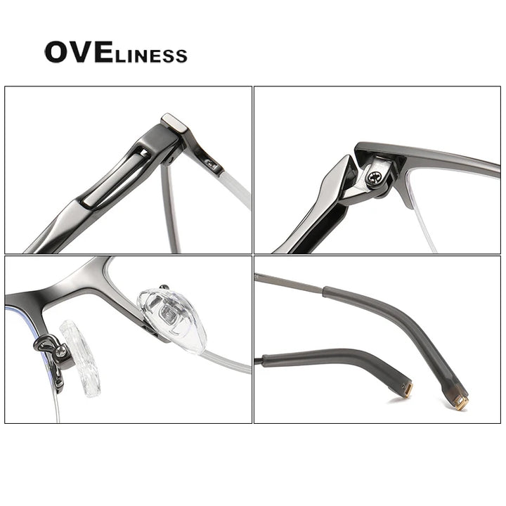 Oveliness Men's Semi Rim Square Titanium Eyeglasses 80880 Semi Rim Oveliness