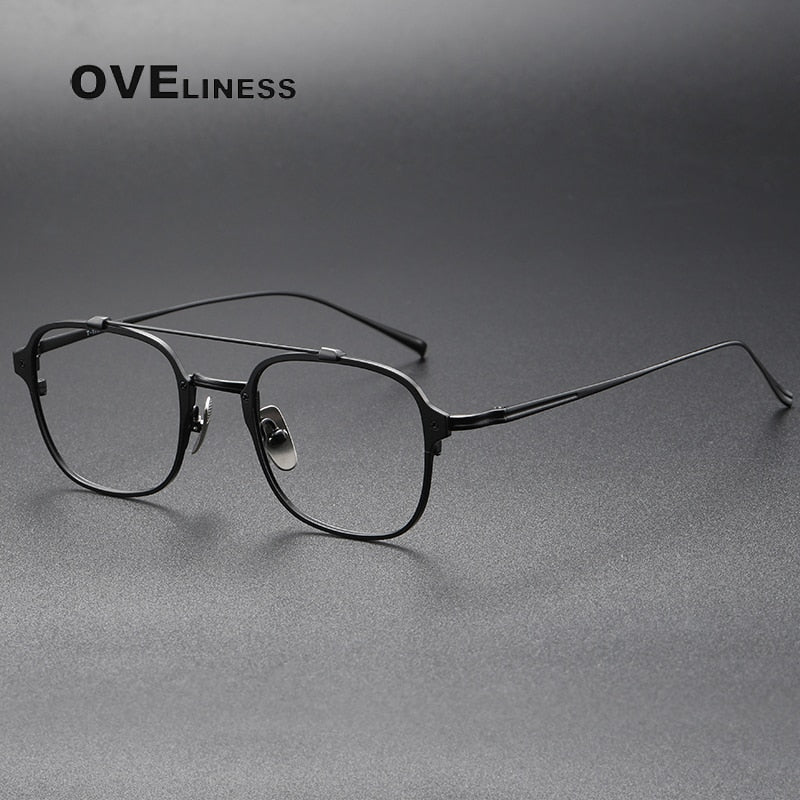 Oveliness Unisex Full Rim Square Double Bridge Titanium Eyeglasses Kj31 Full Rim Oveliness black