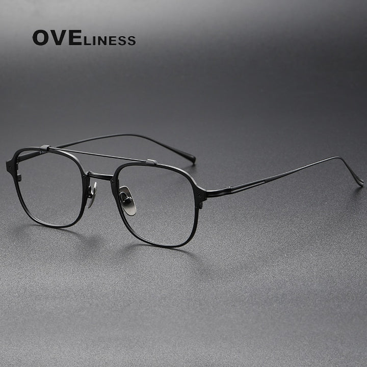 Oveliness Unisex Full Rim Square Double Bridge Titanium Eyeglasses Kj31 Full Rim Oveliness black