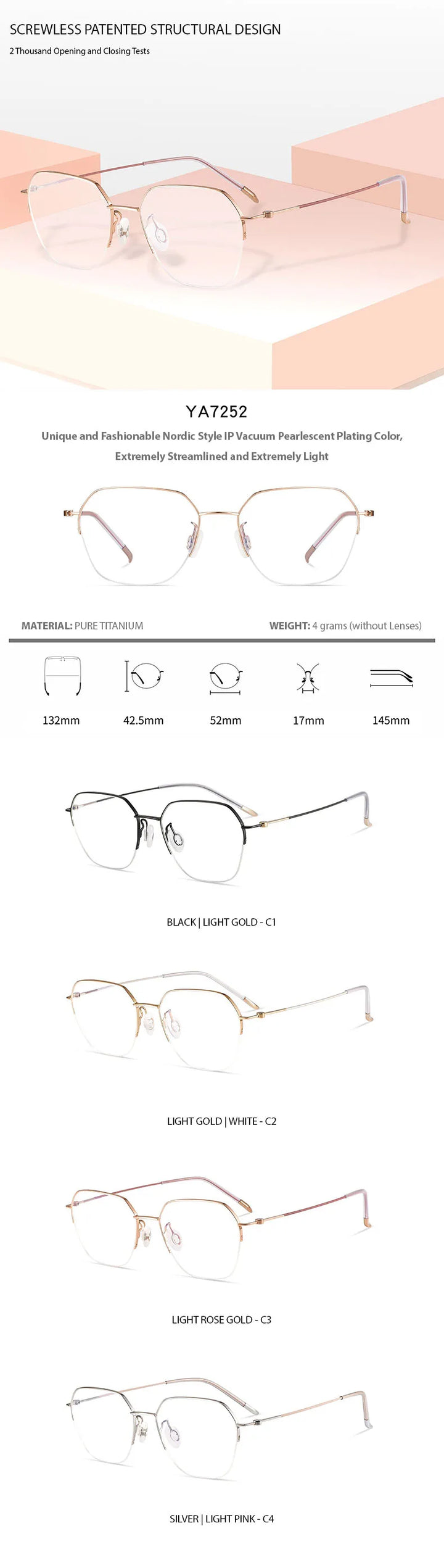 Chashma Ottica Women's Semi Rim Flat Top Polygon Titanium Eyeglasses  7252 Semi Rim Chashma Ottica