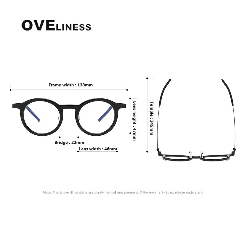 Oveliness Unisex Full Rim Round Acetate Titanium Eyeglasses 1846 Full Rim Oveliness