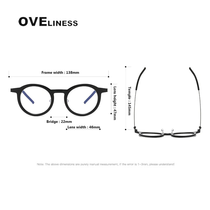 Oveliness Unisex Full Rim Round Acetate Titanium Eyeglasses 1846 Full Rim Oveliness