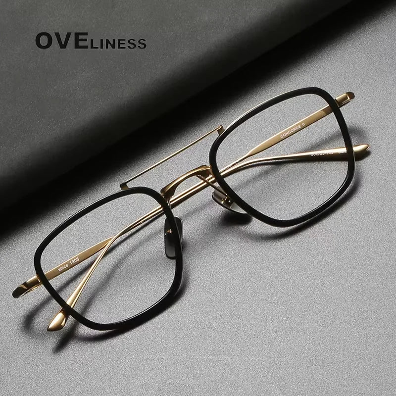 Oveliness Unisex Full Rim Polygon Double Bridge Acetate Titanium Eyeglasses 613135