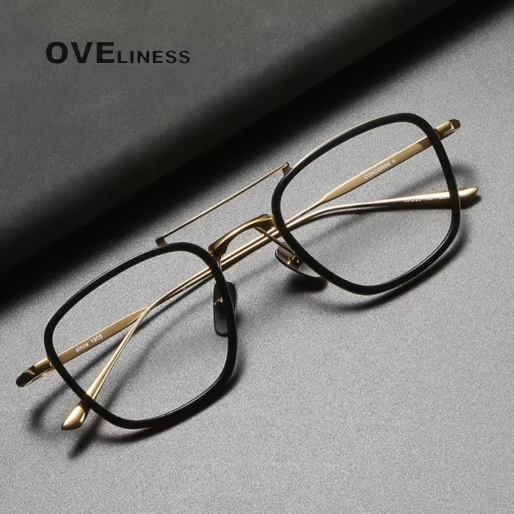 Oveliness Unisex Full Rim Polygon Double Bridge Acetate Titanium Eyeglasses 613135