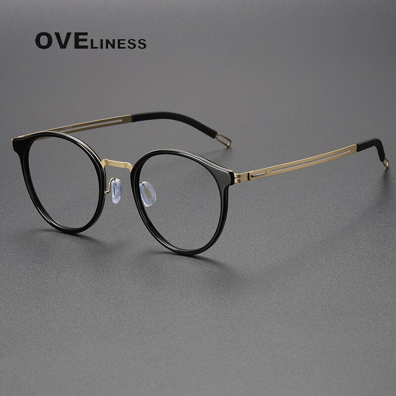 Oveliness Unisex Full Rim Round Titanium Eyeglasses 8202302 Full Rim Oveliness black gold