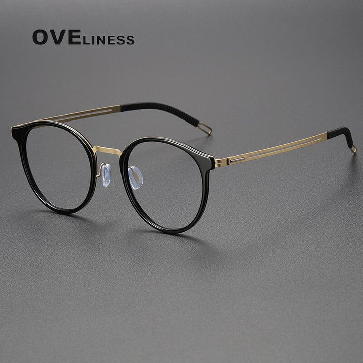 Oveliness Unisex Full Rim Round Titanium Eyeglasses 8202302 Full Rim Oveliness black gold