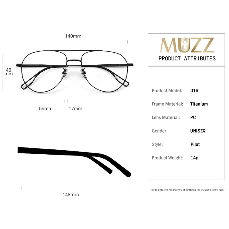 Muzz Unisex Full Rim Oval Double Bridge Titanium Eyeglasses 45016