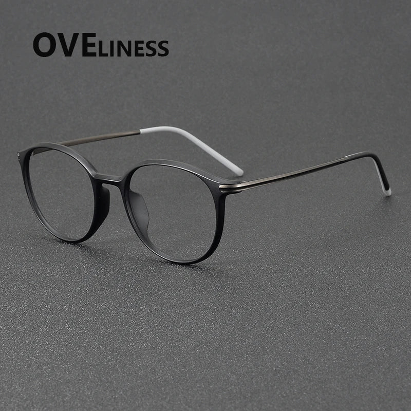Oveliness Women's Full Rim Round Acetate Titanium Eyeglasses 72352 Full Rim Oveliness matt black