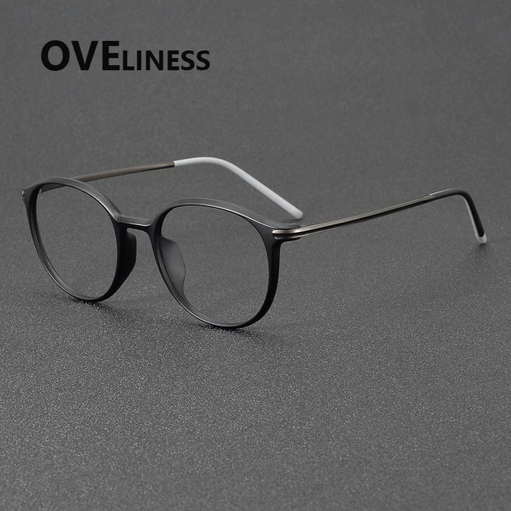 Oveliness Women's Full Rim Round Acetate Titanium Eyeglasses 72352 Full Rim Oveliness matt black