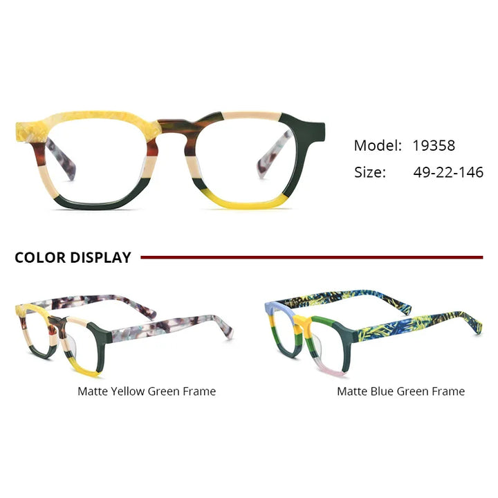 Nobler Unisex Full Rim Flat Top Square Frosted Acetate Eyeglasses 19358 Full Rim Nobler