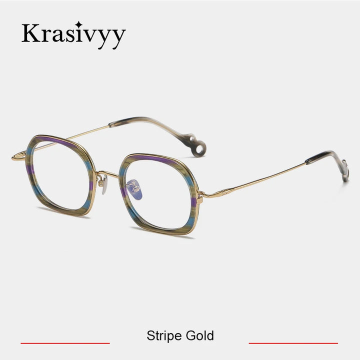 Krasivyy Women's Full Rim Square Titanium Acetate Eyeglasses 45962 Full Rim Krasivyy Stripe Gold