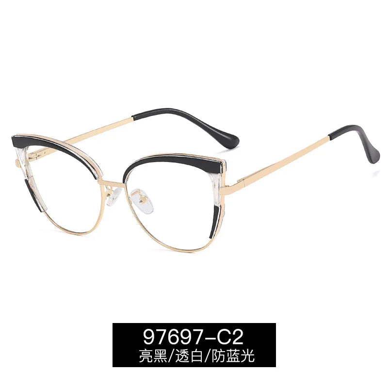 Handoer Women's Full Rim Oval Cat Eye Acetate Alloy Eyeglasses 97697 Full Rim Handoer C2