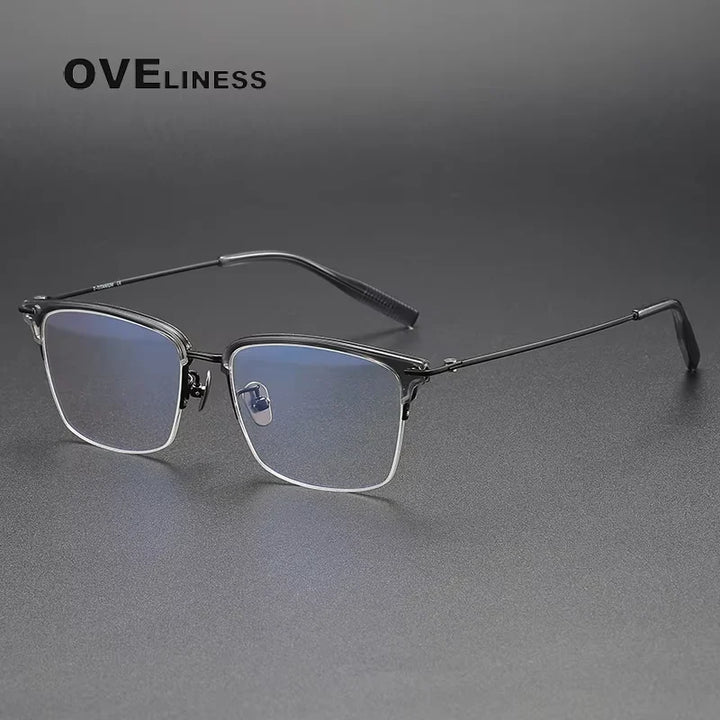 Oveliness Men's Semi Rim Square Titanium Acetate Eyeglasses 80990