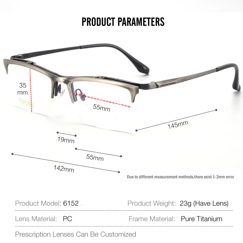 Muzz Men's Semi Rim Square Flip Up Titanium Eyeglasses 6152 Semi Rim Muzz