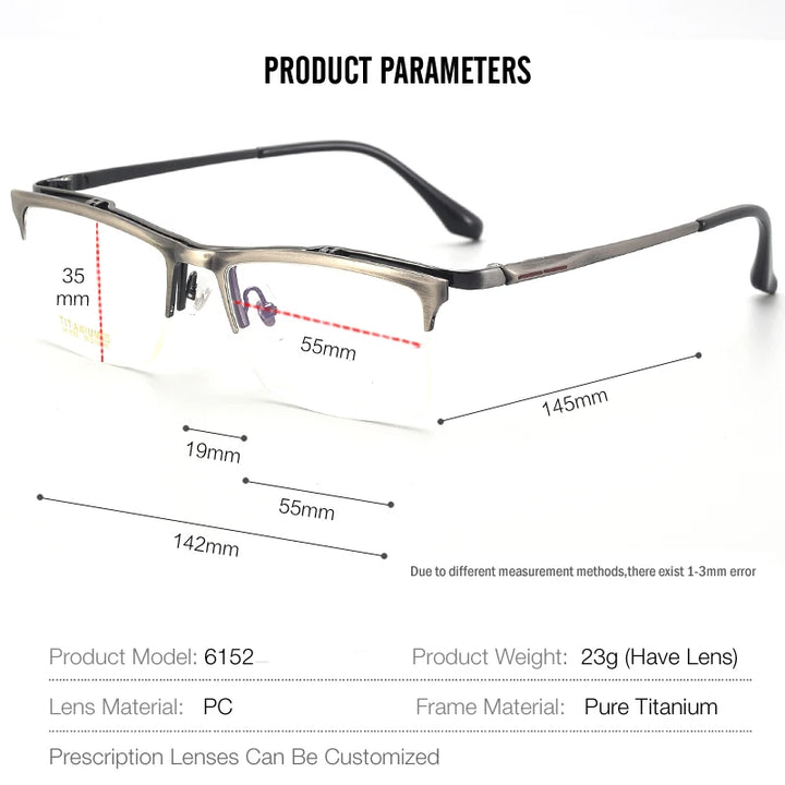 Muzz Men's Semi Rim Square Flip Up Titanium Eyeglasses 6152 Semi Rim Muzz