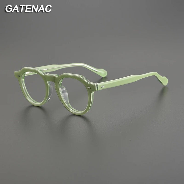 Gatenac Unisex Full Rim Flat Top Round Acetate Eyeglasses Gxyj1141 Full Rim Gatenac