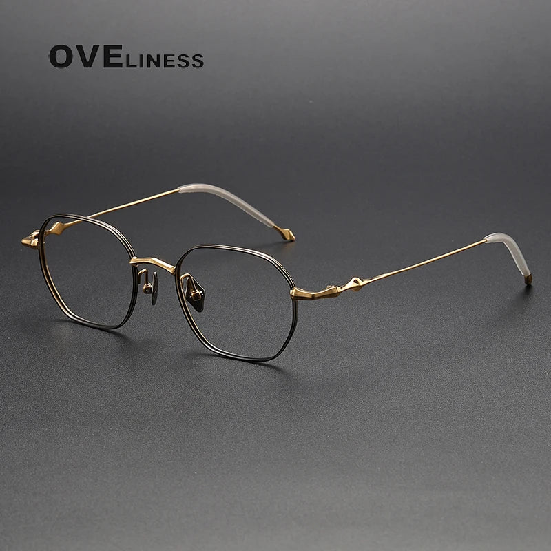 Oveliness Unisex Full Rim Polygon Titanium Eyeglasses 4220 Full Rim Oveliness black gold