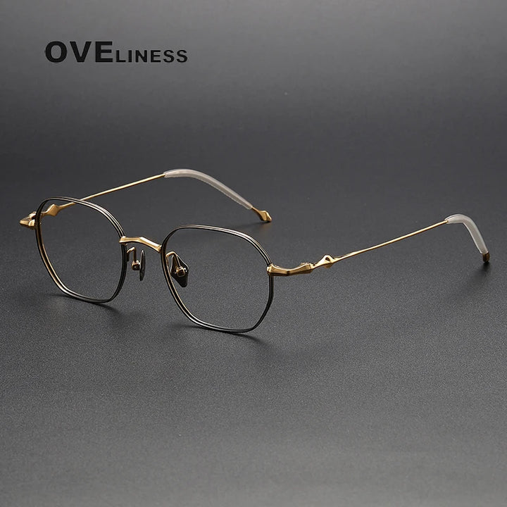 Oveliness Unisex Full Rim Polygon Titanium Eyeglasses 4220 Full Rim Oveliness black gold