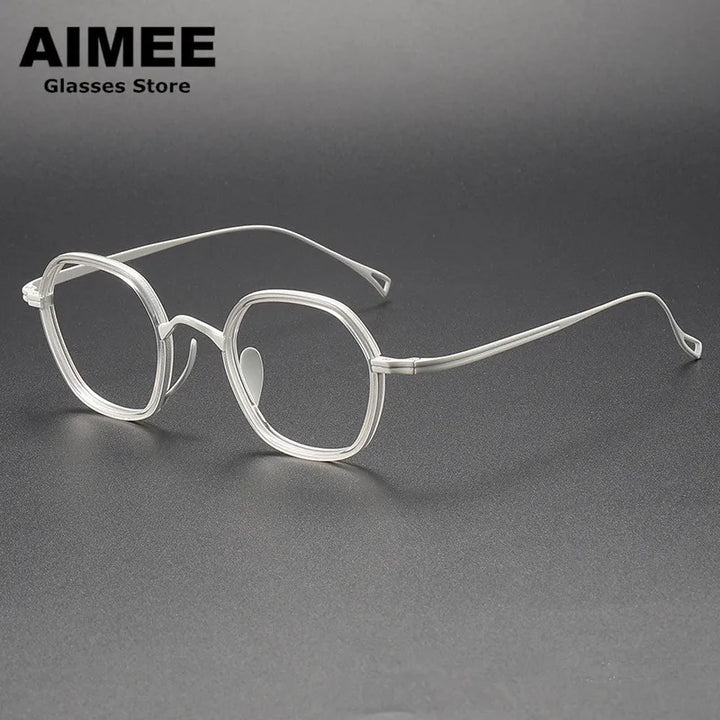 Aimee Unisex Full Rim Polygon Oval Titanium Acetate Eyeglasses 480807 Full Rim Aimee Clear-White