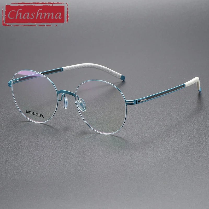 Chashma Ottica Unisex Full Rim Round Titanium Eyeglasses 453 Full Rim Chashma Ottica Blue  