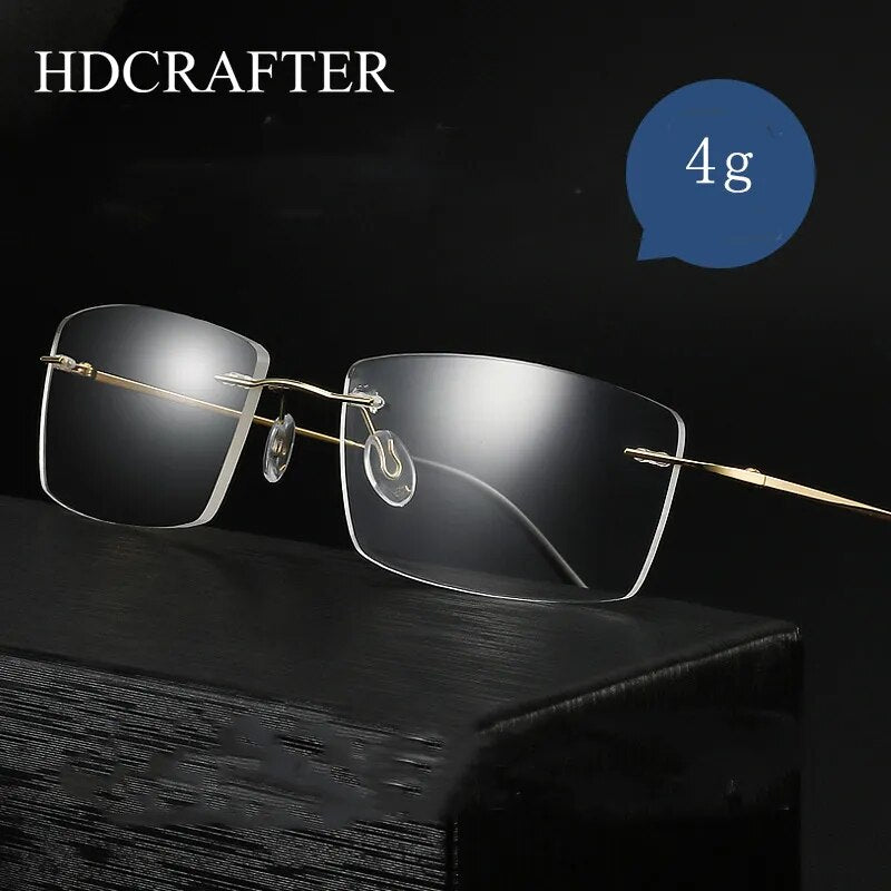 Hdcrafter Unisex Rimless Square Titanium Eyeglasses S8161 Rimless Hdcrafter Eyeglasses   