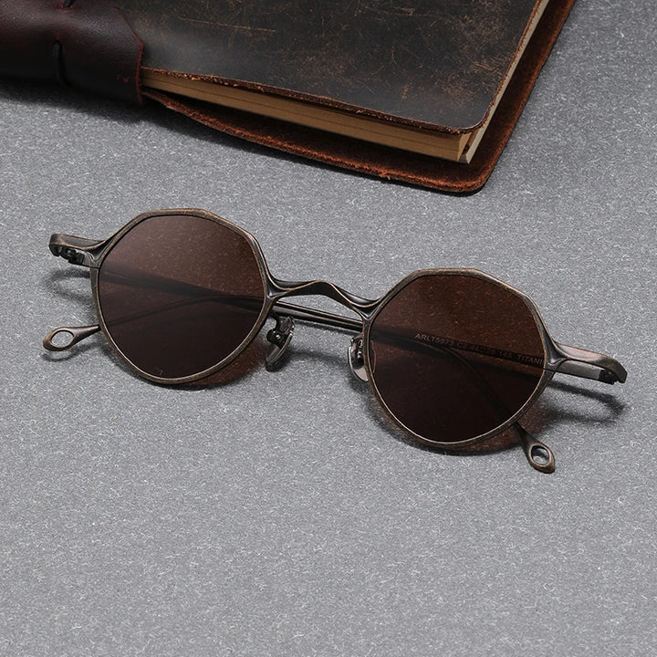 Black Mask Unisex Full Rim Polygon Titanium Polarized Sunglasses S5973 Sunglasses Black Mask Bronze black