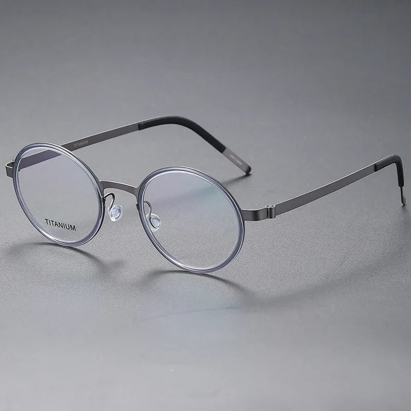 Black Mask Women's Full Rim Round Screwless Titanium Eyeglasses 49707 Full Rim Black Mask Gray-Clear