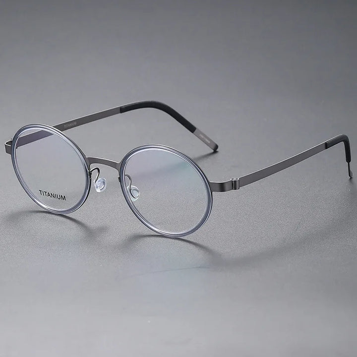 Black Mask Women's Full Rim Round Screwless Titanium Eyeglasses 49707 Full Rim Black Mask Gray-Clear