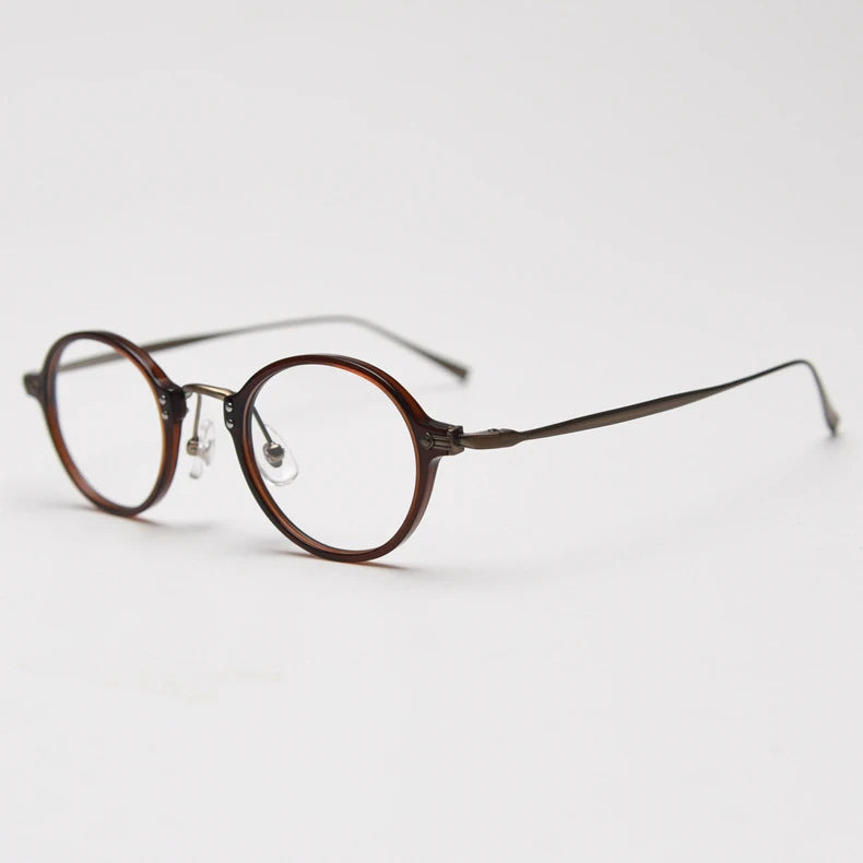 CCspace Unisex Full Rim Small Round Acetate Eyeglasses 57268 Full Rim CCspace Tea