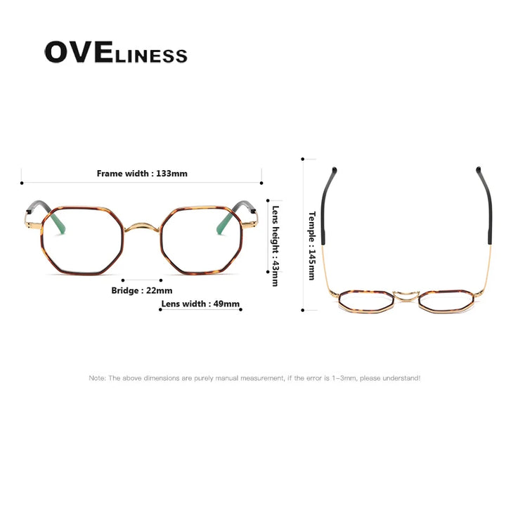 Oveliness Unisex Full Rim Polygon Acetate Titanium Eyeglasses 1826 Full Rim Oveliness   