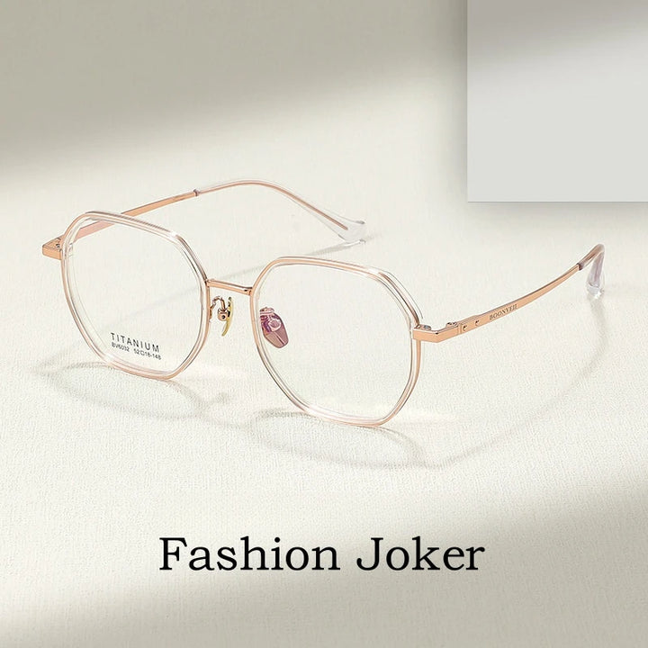 Yimaruili Unisex Full Rim Polygonal Titanium Acetate Eyeglasses Y6032 Full Rim Yimaruili Eyeglasses