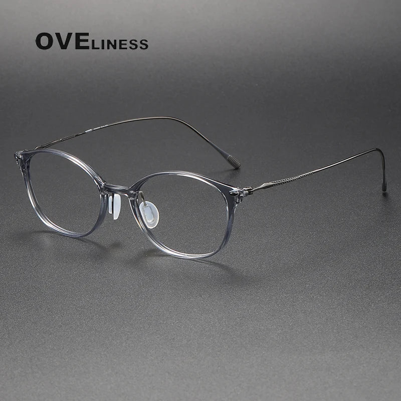 Oveliness Unisex Full Rim Square Acetate Titanium Eyeglasses 8654 Full Rim Oveliness grey gun