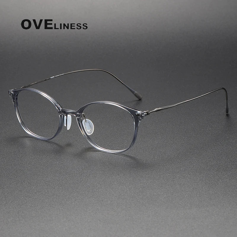 Oveliness Unisex Full Rim Square Acetate Titanium Eyeglasses 8654 Full Rim Oveliness grey gun  