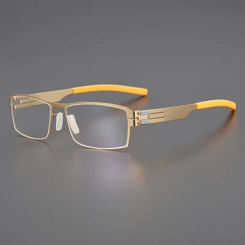 Black Mask Unisex Full Rim Screwless Rectangle Stainless Steel Eyeglasses 5085 Full Rim Black Mask Gold