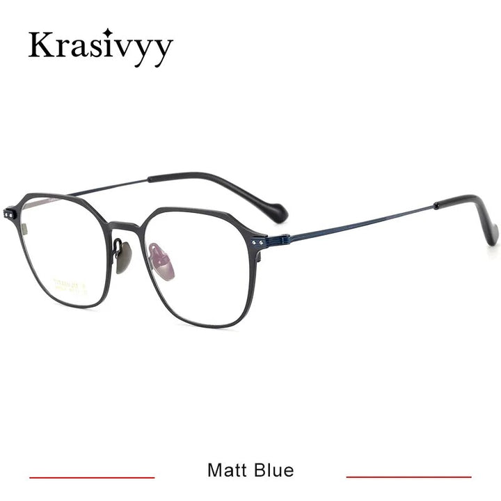 Krasivyy Men's Full Rim Square Polygon Titanium Eyeglasses Full Rim Krasivyy Matt Blue CN 