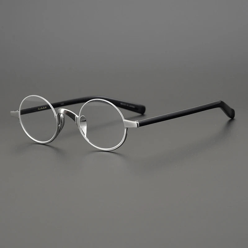 Black Mask Unisex Semi Rim Titanium Small Round Eyeglasses N80 Semi Rim Black Mask Black-Silver  