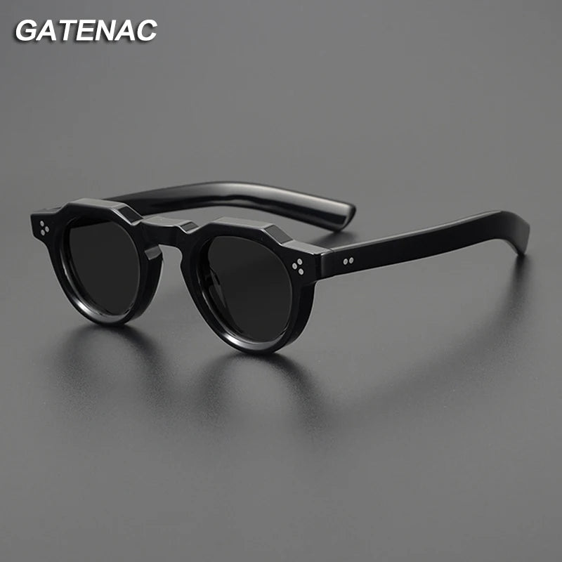 Gatenac Unisex Full Rim Flat Top Round Acetate Polarized Sunglasses M002 Sunglasses Gatenac   