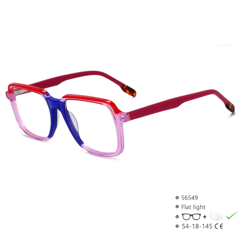 CCspace Unisex Full Rim Square Acetate Eyeglasses 56549 Full Rim CCspace C4RedPink